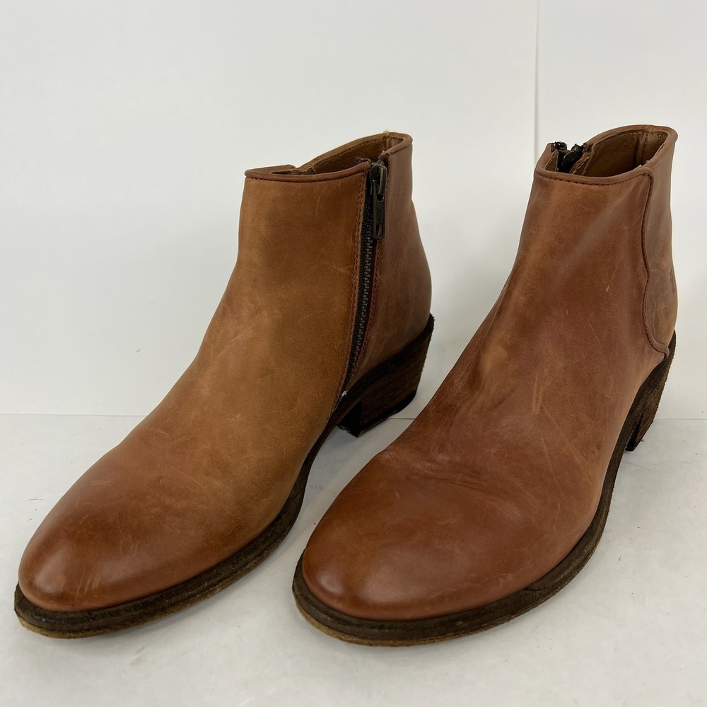 FRYE Women Leather Ankle Boot Side Zip Low Heel Equestrian Preppy Brown-5.5M-H-4
